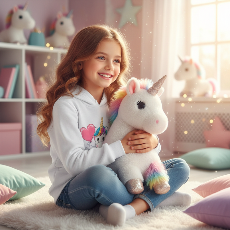 white cute unicorn kids hoodie - in-use
