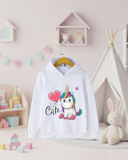 white cute unicorn kids hoodie - lifestyle