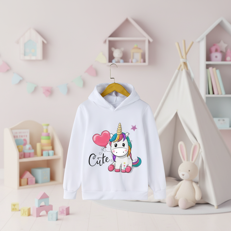 white cute unicorn kids hoodie - lifestyle