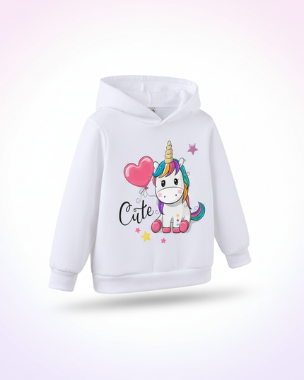 white cute unicorn kids hoodie - white-bg