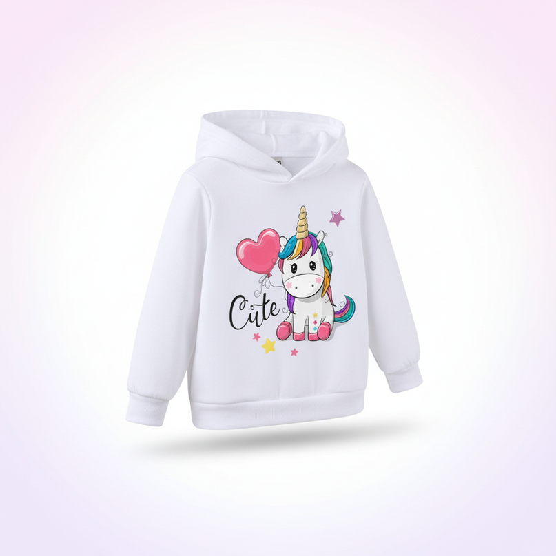 white cute unicorn kids hoodie - white-bg