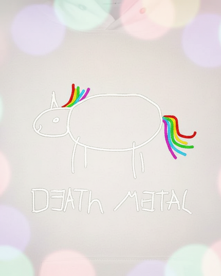 white death metal unicorn hoodie - detail