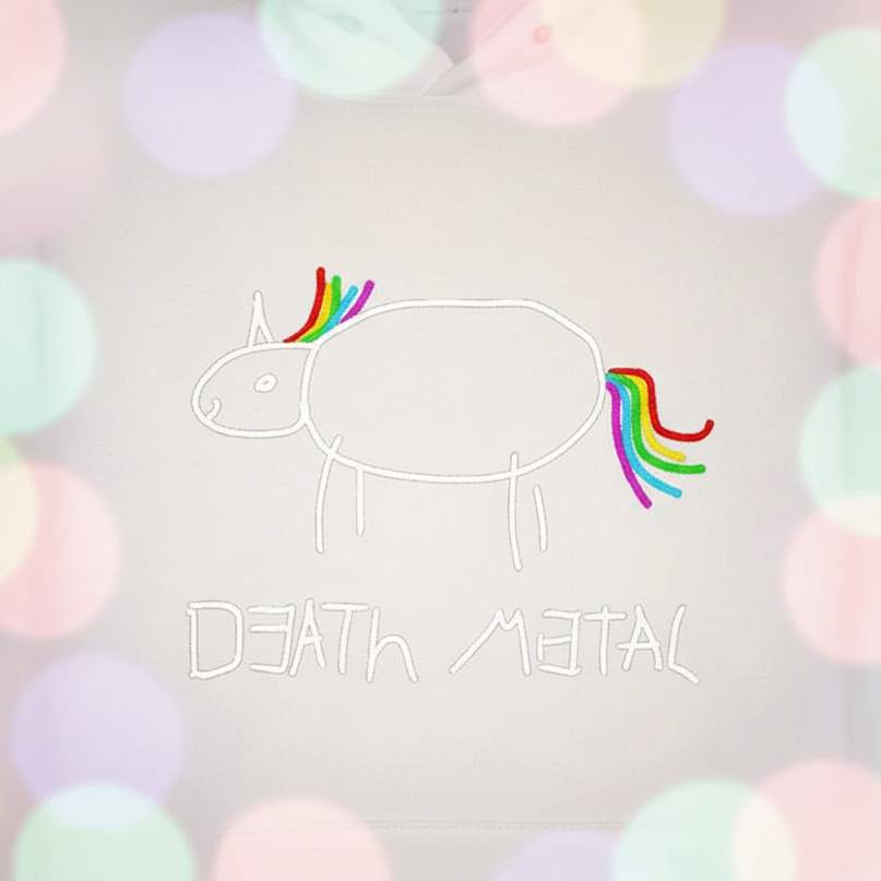 white death metal unicorn hoodie - detail