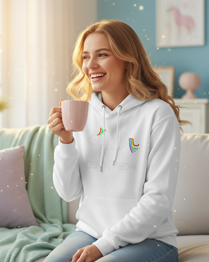 white death metal unicorn hoodie - in-use