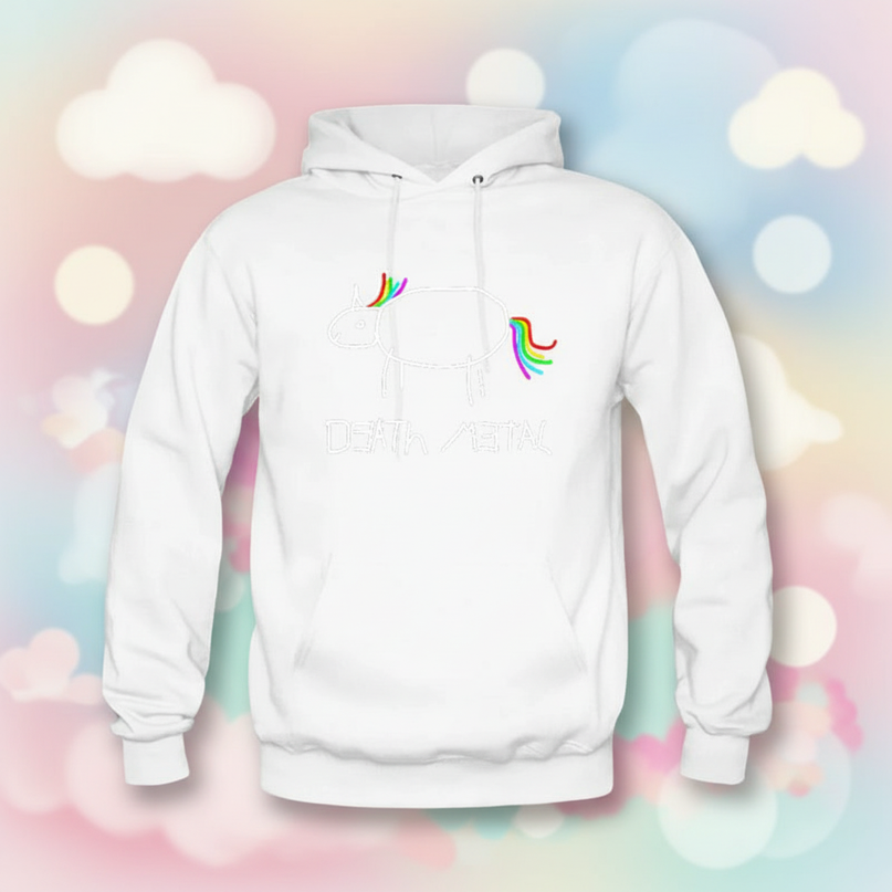 white death metal unicorn hoodie - lifestyle
