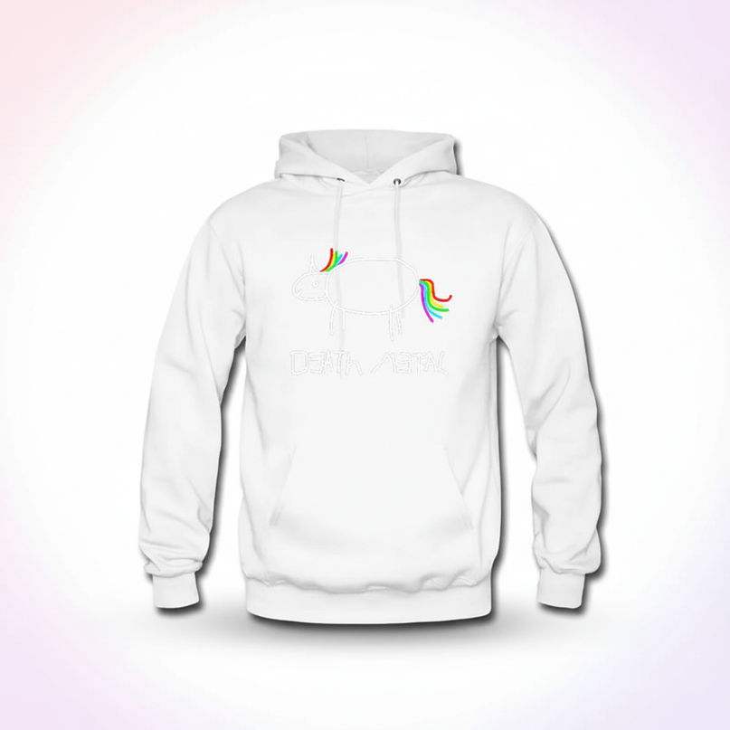 white death metal unicorn hoodie - white-bg