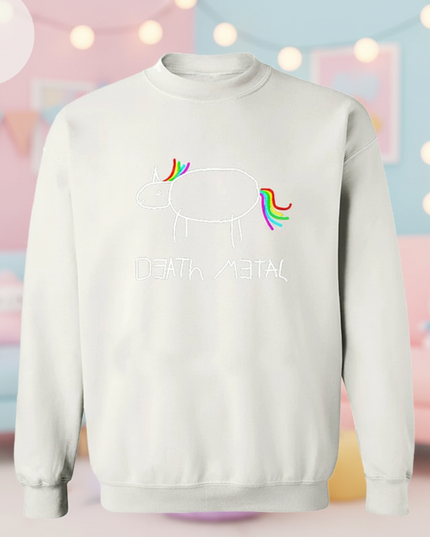 white death metal unicorn sweater - lifestyle
