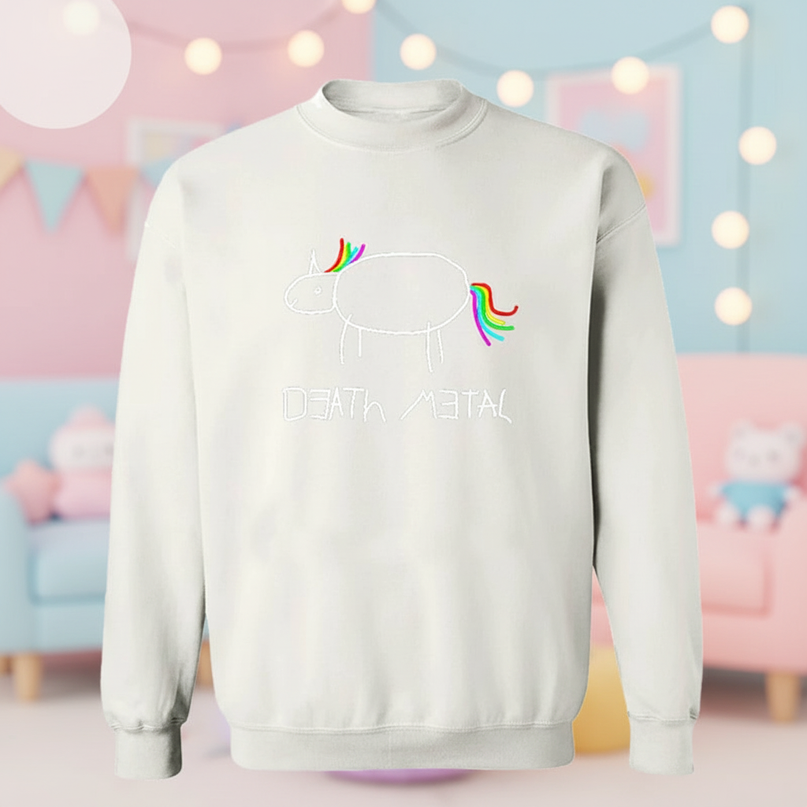 white death metal unicorn sweater - lifestyle