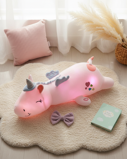 white glowing unicorn plush - flat-lay