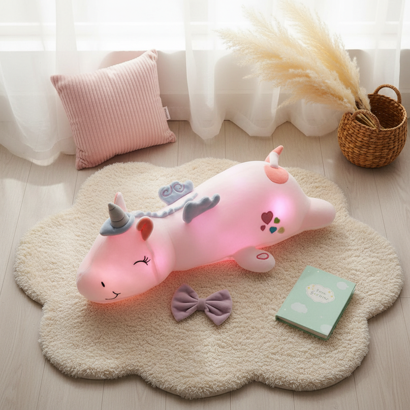 white glowing unicorn plush - flat-lay