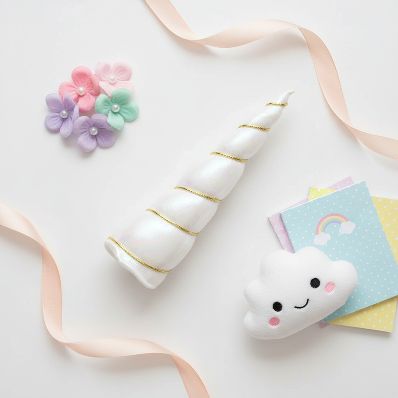white gold unicorn horn set - flat-lay