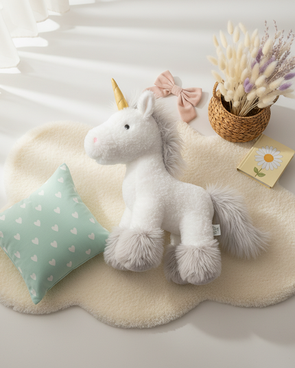 white gold unicorn plush - flat-lay