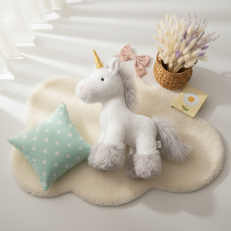 white gold unicorn plush - flat-lay