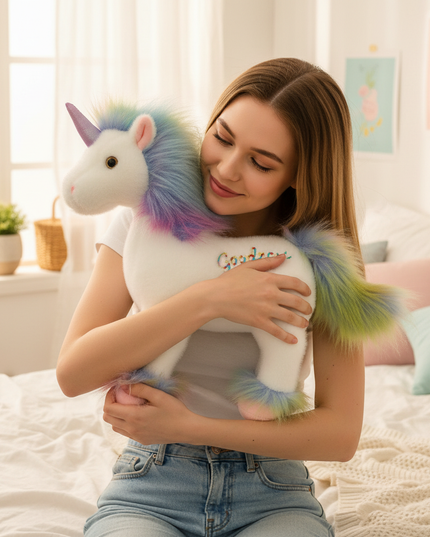 white goodness unicorn plush - in-use