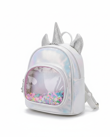 white iridescent unicorn backpack - white-bg