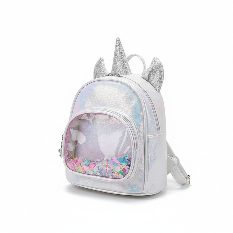 white iridescent unicorn backpack - white-bg
