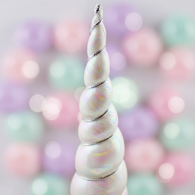 white iridescent unicorn horn - detail