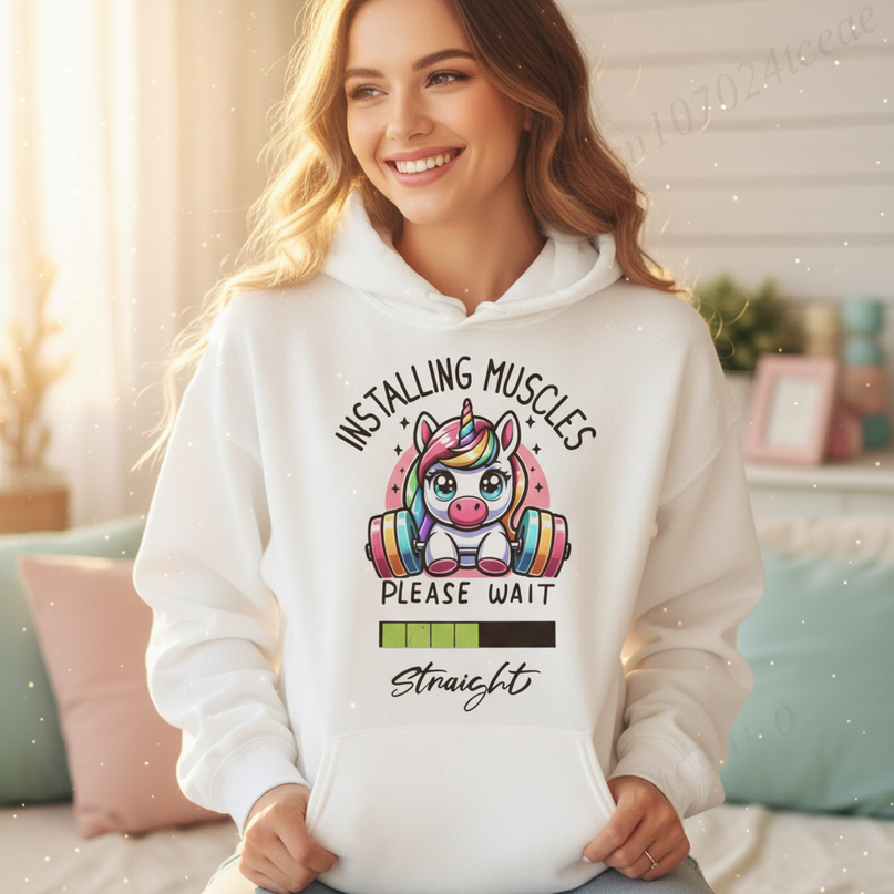 white kawaii unicorn hoodie - in-use