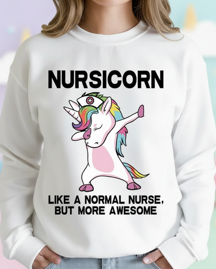 white nursicorn sweater - lifestyle