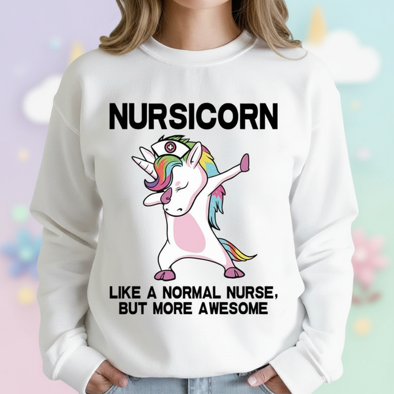 white nursicorn sweater - lifestyle
