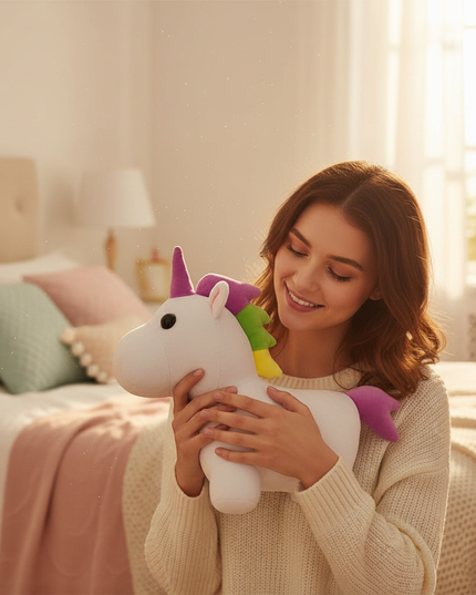 white plush unicorn - in-use