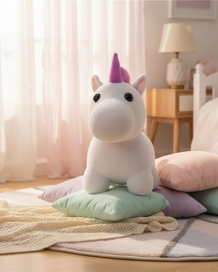 white plush unicorn - lifestyle