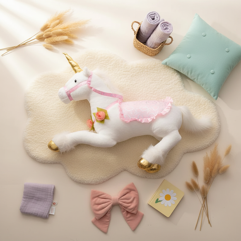 white princess unicorn plush doll - flat-lay