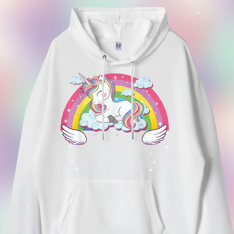 white sleeping unicorn hoodie - detail