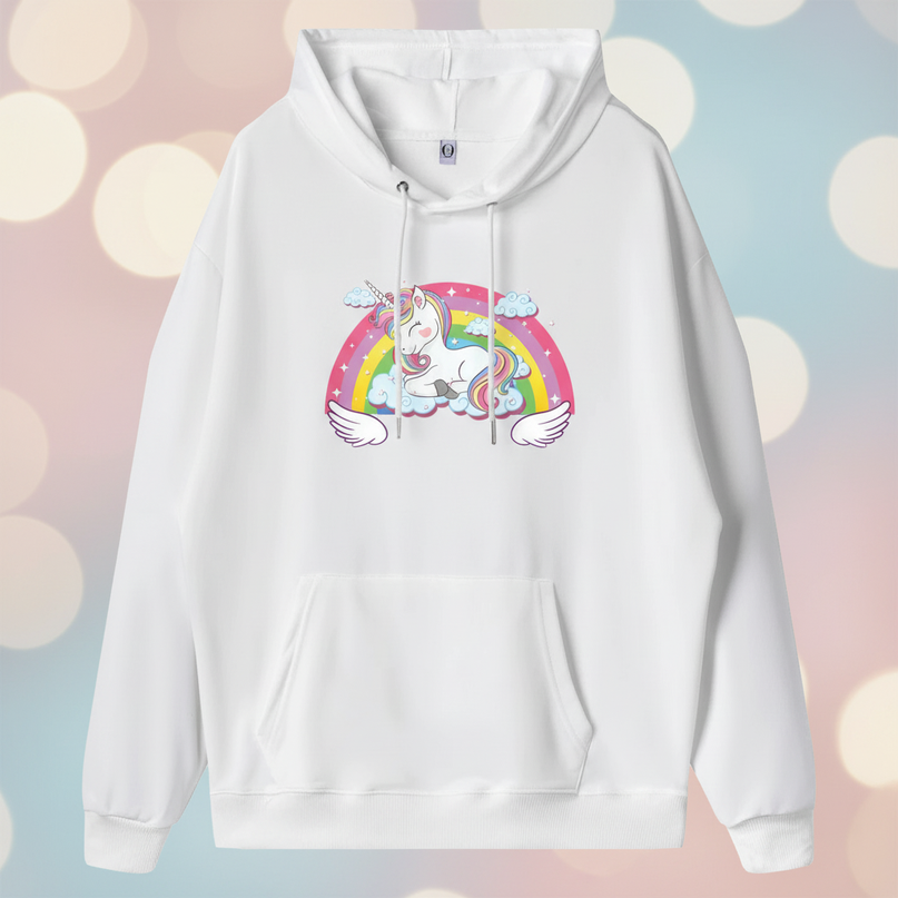 white sleeping unicorn hoodie - lifestyle