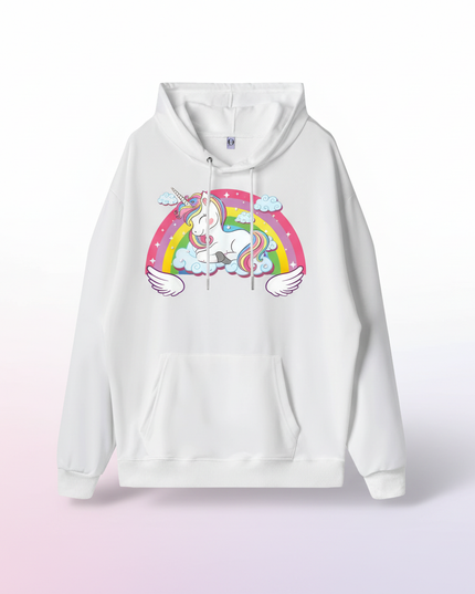 white sleeping unicorn hoodie - white-bg
