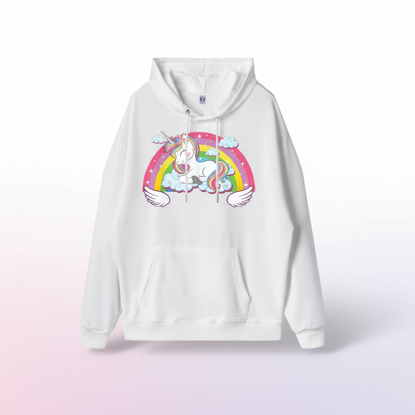 white sleeping unicorn hoodie - white-bg