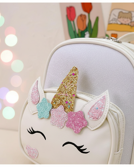 white unicorn backpack - detail