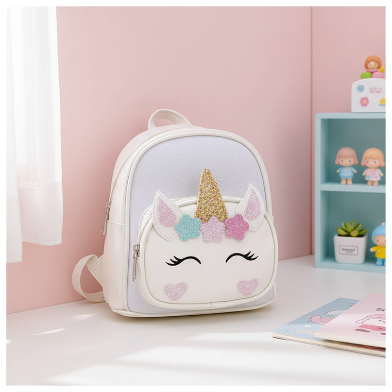 white unicorn backpack - lifestyle