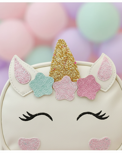 white unicorn backpack with name - detail