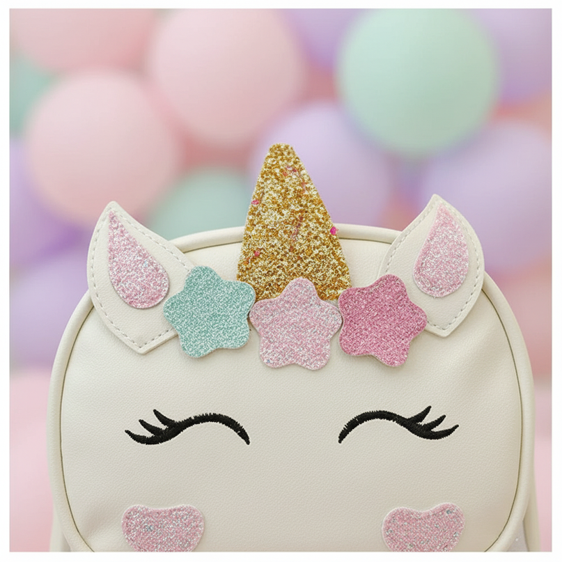 white unicorn backpack with name - detail