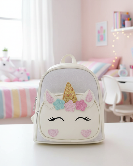 white unicorn backpack with name - lifestyle