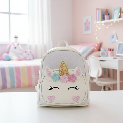 white unicorn backpack with name - lifestyle