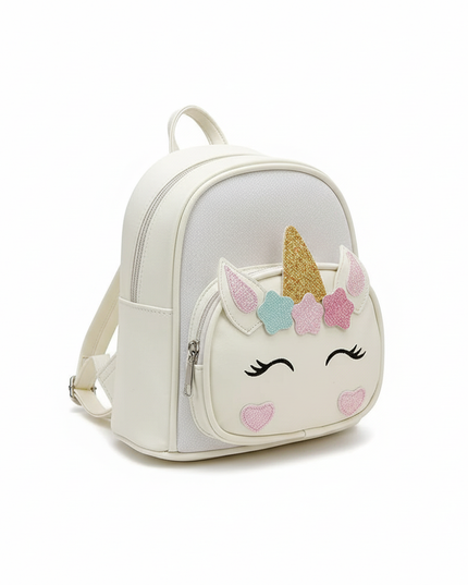 white unicorn backpack with name - white-bg