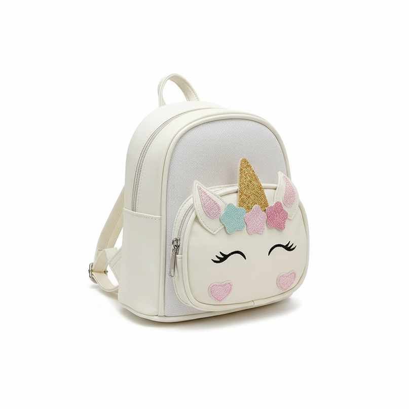 white unicorn backpack with name - white-bg