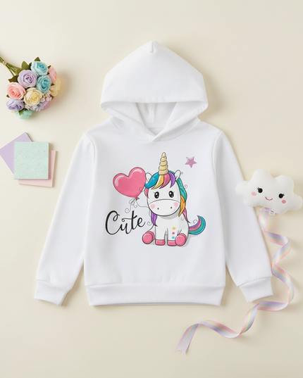 white unicorn balloon hoodie girls - flat-lay