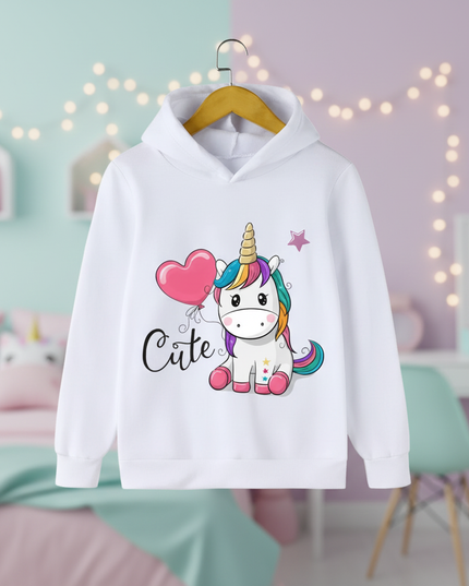 white unicorn balloon hoodie girls - lifestyle