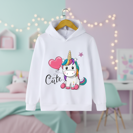 white unicorn balloon hoodie girls - lifestyle