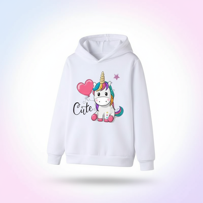 white unicorn balloon hoodie girls - white-bg