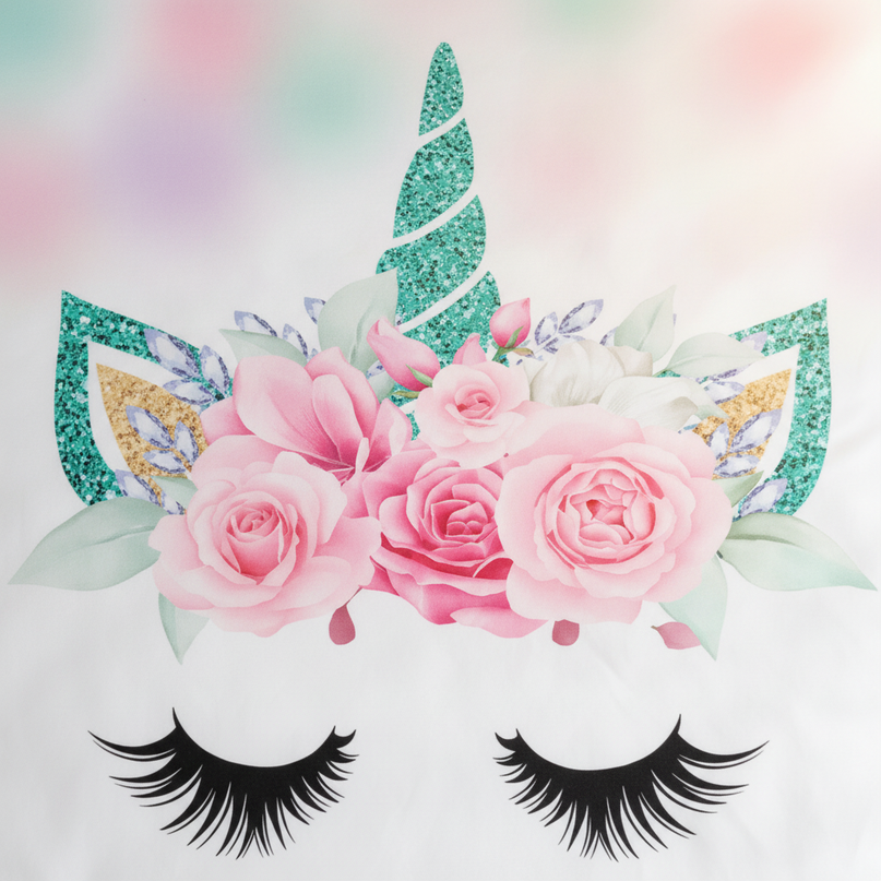 white unicorn bedding - detail