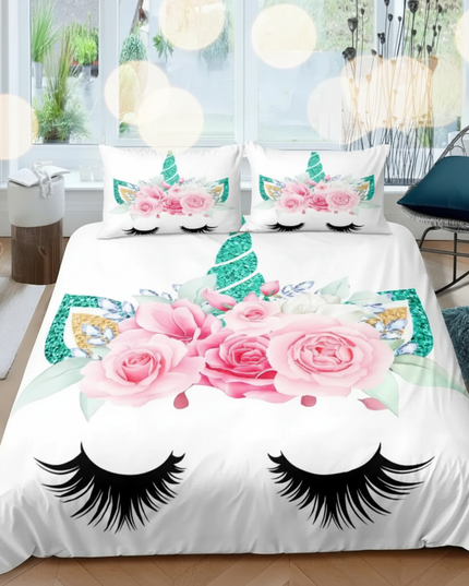 white unicorn bedding - lifestyle