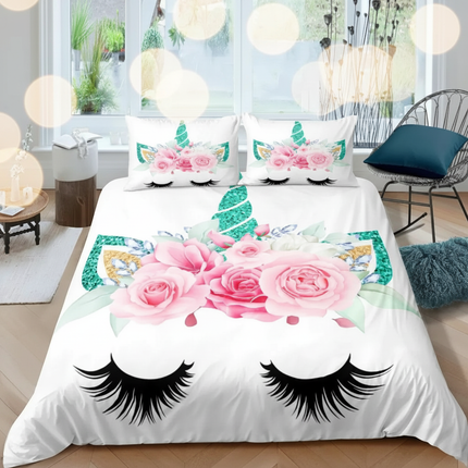 white unicorn bedding - lifestyle