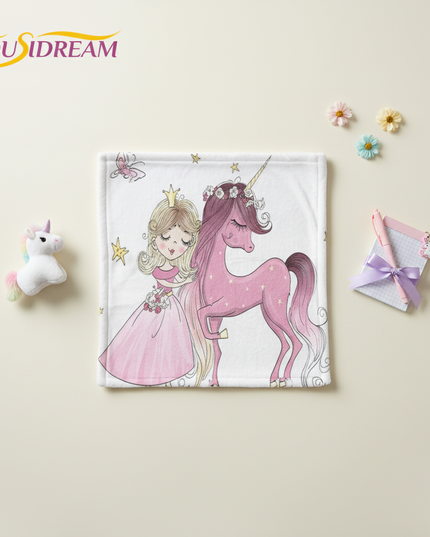 white unicorn blanket - flat-lay
