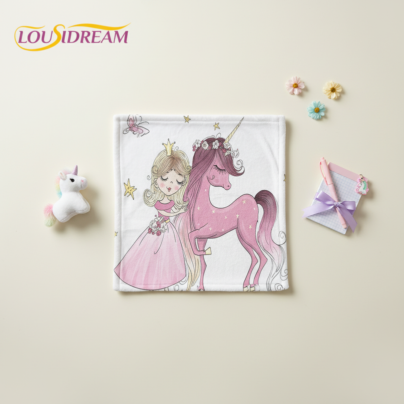 white unicorn blanket - flat-lay