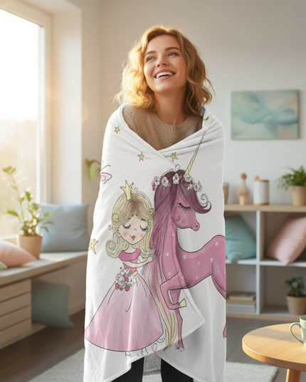 white unicorn blanket - in-use
