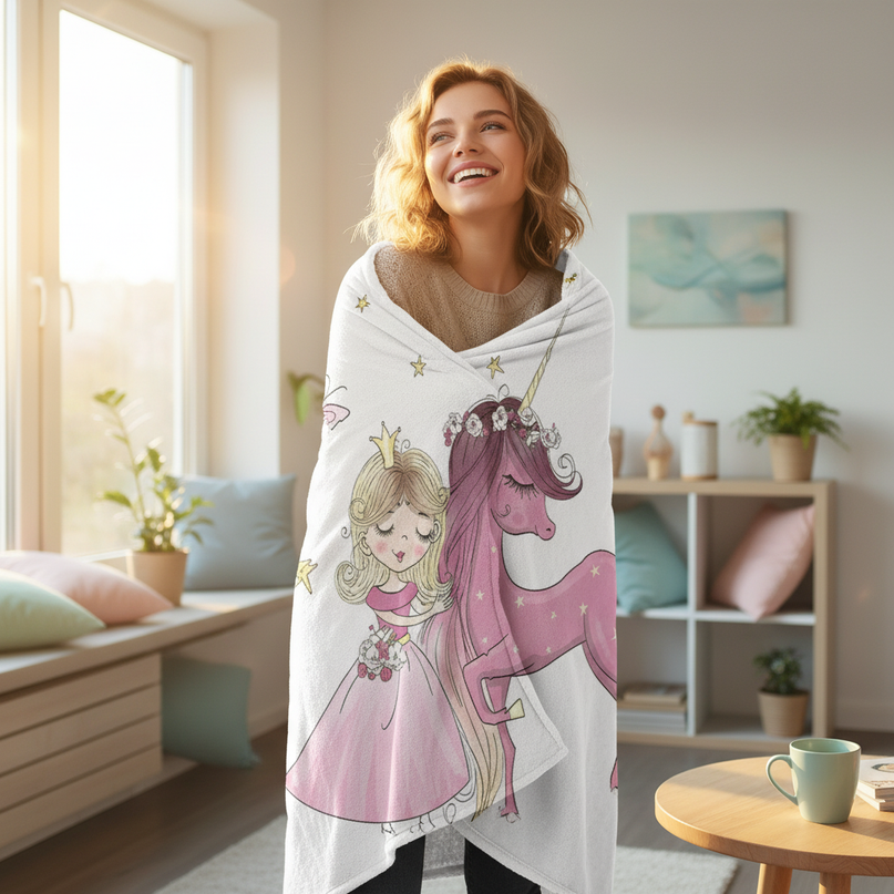 white unicorn blanket - in-use